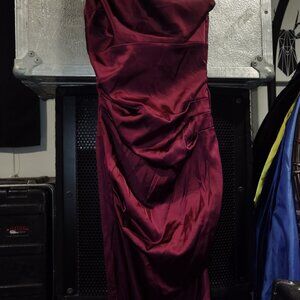 Burgandy satin one shoulder dress